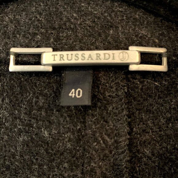 Trussardi S Longline Full Length Zip Gray Wool Coat Pockets Funnel Collar Y2K - Picture 3 of 13